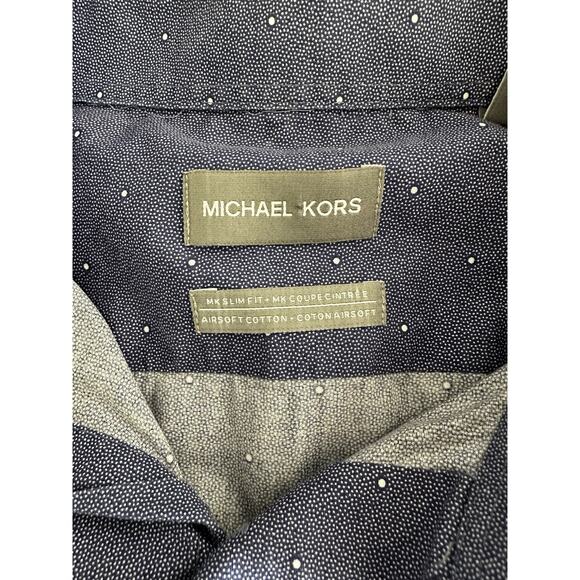 Michael Kors Blue White Dots Slim Fit Airsoft Cotton LS Button Down 17 32/33 - Picture 4 of 6